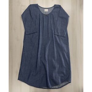 JESS BROWN linen chambray tunic dress lagenlook blue 0 XS boho